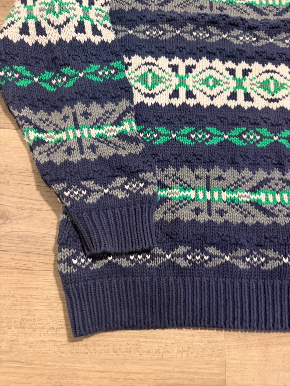 Vtg GAP Fair Isle Chunky Knit Sweater Men's L Blue Green 100% Cotton Crewneck - Picture 4 of 8